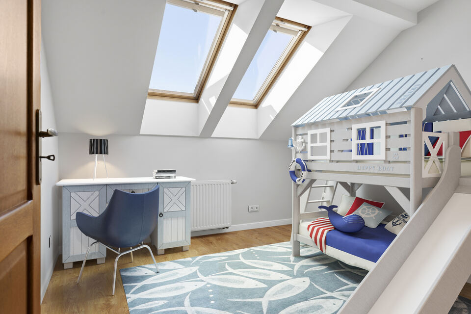 Pokój dziecka przed i po aranżacji Virtual Staging.