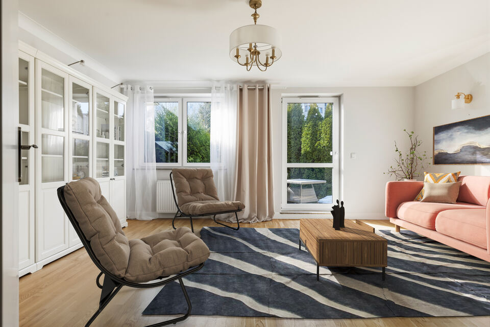 Salon przed i po aranżacji Virtual Staging.